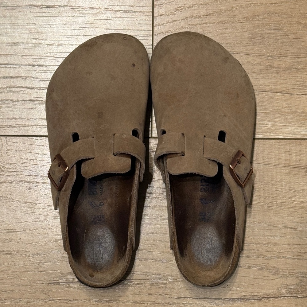 Birkenstock Taupe Suede Boston Clogs